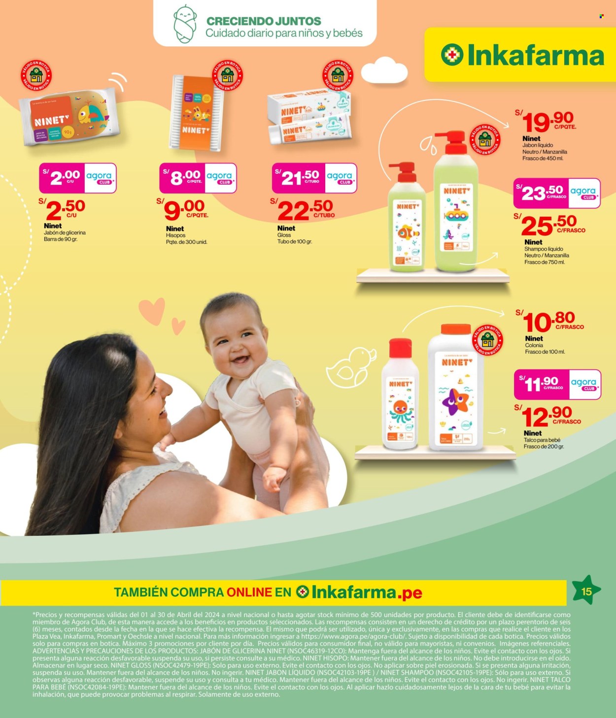 thumbnail - Folleto actual Inkafarma - 1.4.2024 - 30.4.2024 - Ventas - jabón líquido, talco para bebé, champú. Página 15.