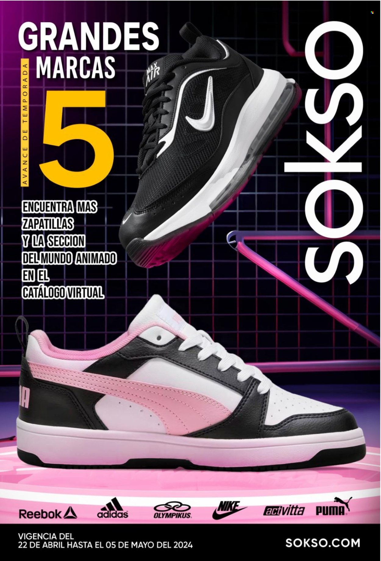 thumbnail - Folleto actual SOKSO - 22.4.2024 - 5.5.2024 - Ventas - Adidas, Puma, Reebok, Nike. Página 1.