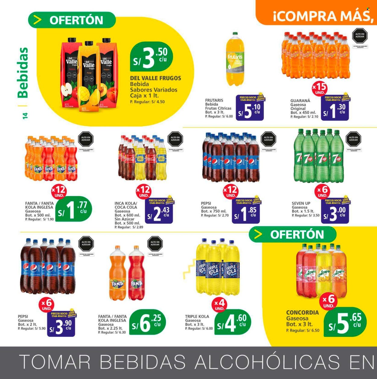 thumbnail - Folleto actual Mayorsa - 24.4.2024 - 7.5.2024 - Ventas - bebida, bebida alcohólica, refresco, Coca-cola, Fanta, Pepsi, 7UP, gaseosa. Página 15.