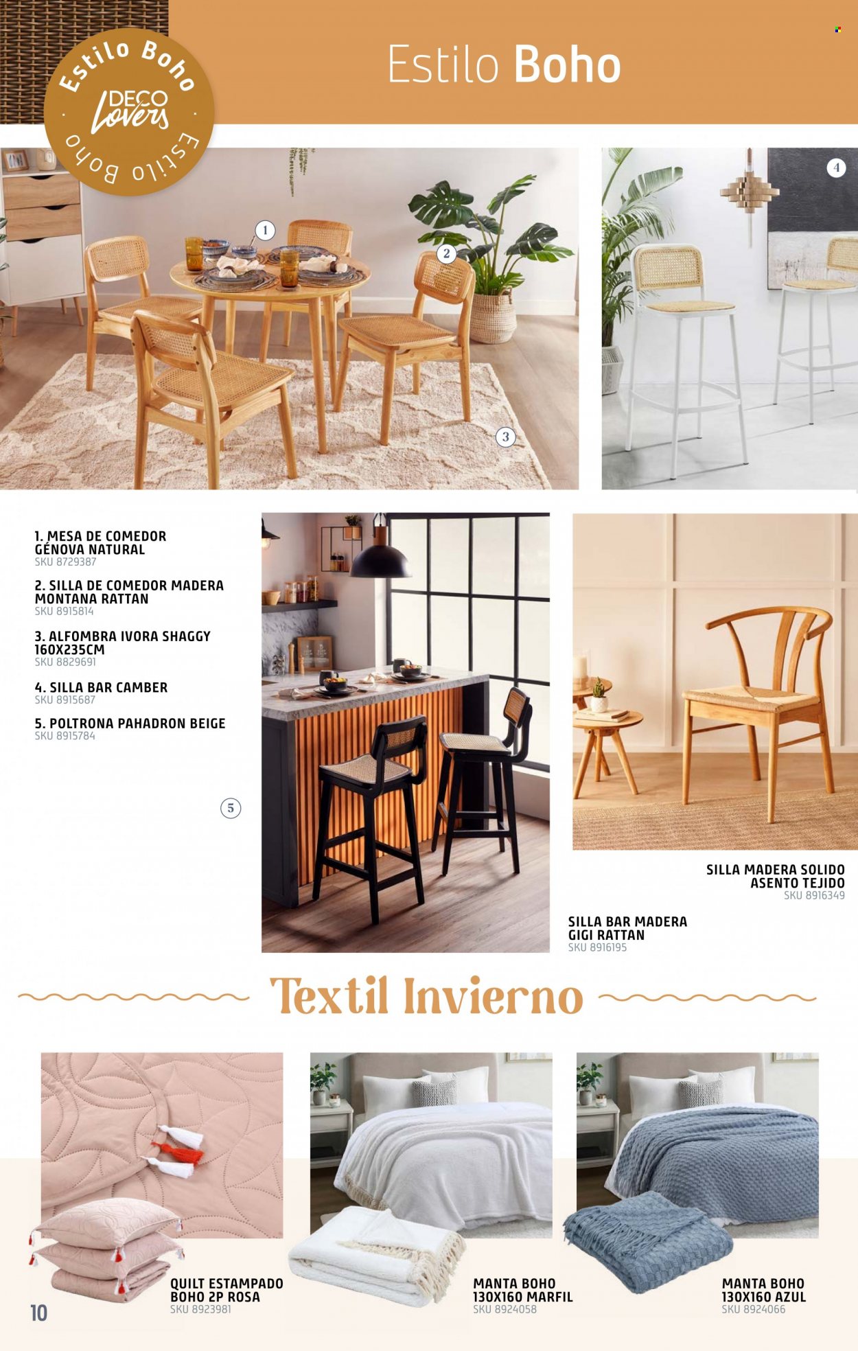 Folleto actual Sodimac - Ventas - mesa, mesa de comedor, silla, silla de comedor, alfombra, manta, rosa. Página 10.