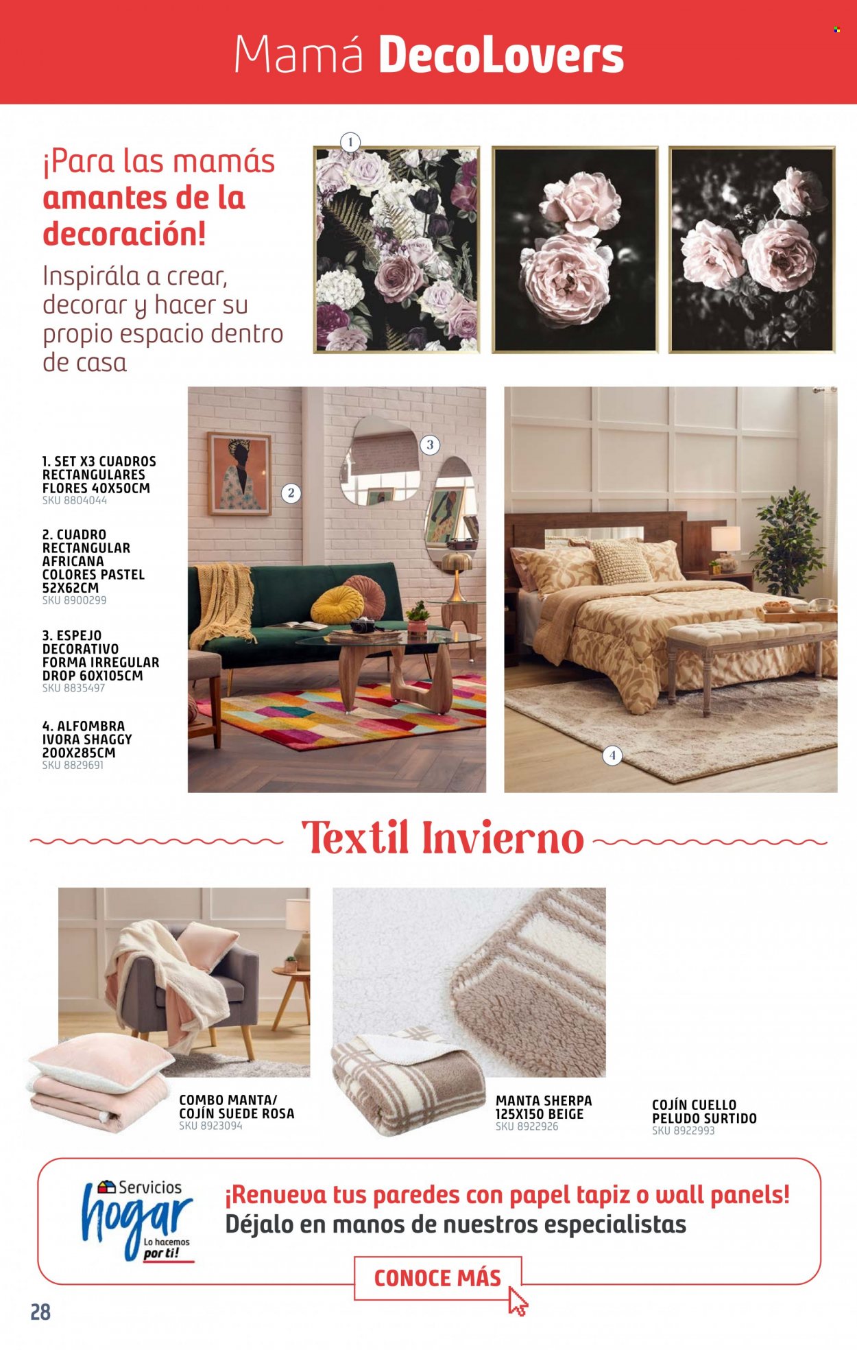 Folleto actual Sodimac - Ventas - espejo, alfombra, manta, rosa. Página 28.